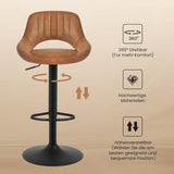 Eugad 2PCs/SET Height-Adjustable Faux Leather Bar Stools with Backrest 360° Rotatable Swivel Lifting Kitchen Bistro Stool Home Decor