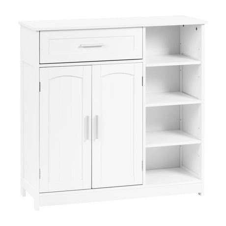 Witte staande badkamerkast van BukkitBow met 2 deuren, lade en open vakken, 80 cm breed, modern badkamermeubel