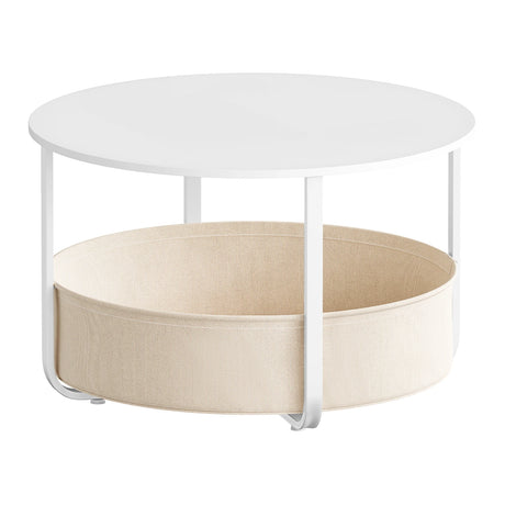 Ronde salontafel met opbergmand van BukkitBow, Ø 80 cm, metalen frame en afneembare canvas mand voor stijlvolle opslag