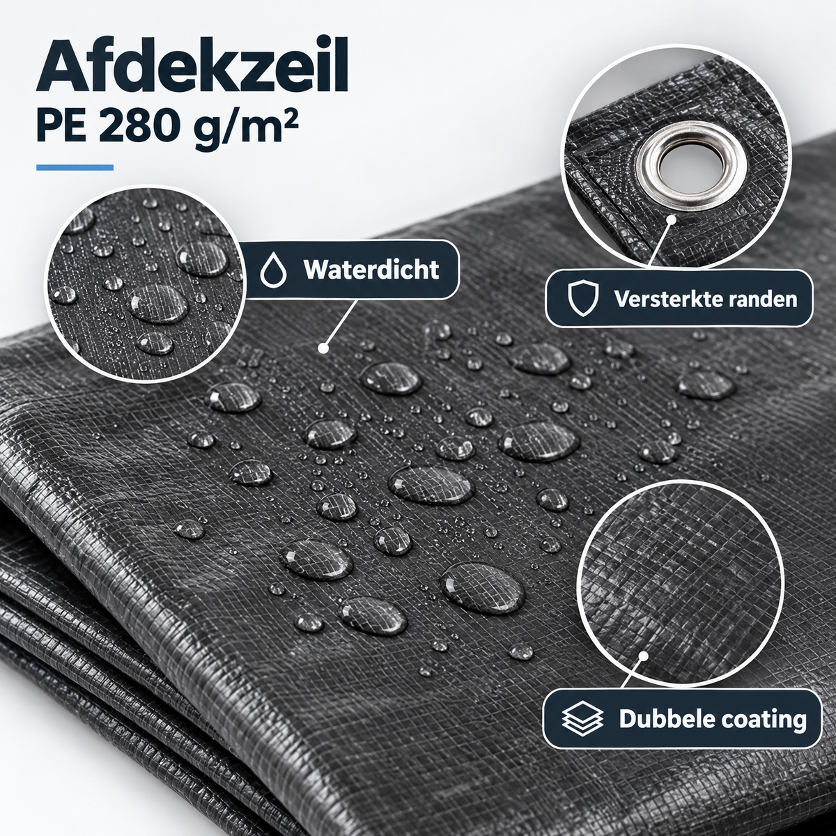 Detail van materiaal en afwerking van afdekzeil