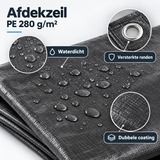 Detail van materiaal en afwerking van afdekzeil