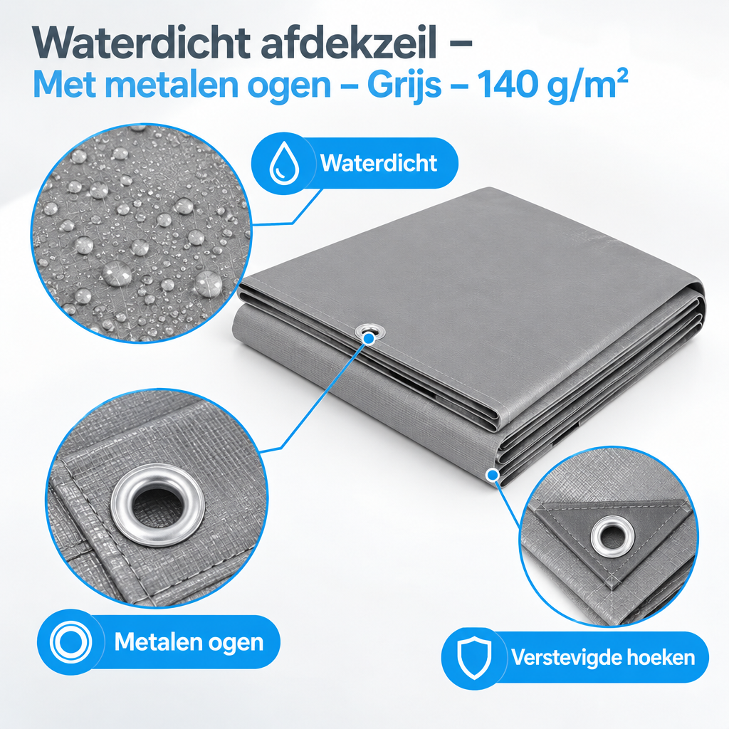 Detail van materiaal en afwerking van afdekzeil waterdicht