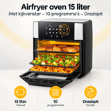 Overzicht van airfryer oven 15 liter met de belangrijkste productvoordelen