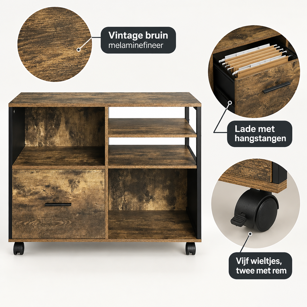 Detail van materiaal en afwerking van archiefkast op wielen