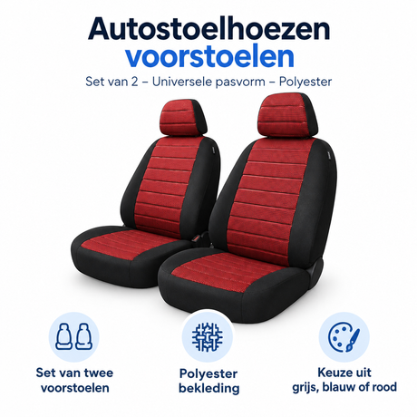 Set van 2 universele polyester autostoelhoezen voorvoorstoelen, beschermend en makkelijk te installeren.