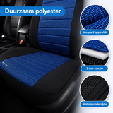 Detail van materiaal en afwerking van autostoelhoezen voorstoelen