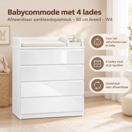 Praktische toepassing en keuzehulp voor babycommode met 4 lades
