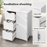 Detail van materiaal en afwerking van badkamerkast met 3 lades