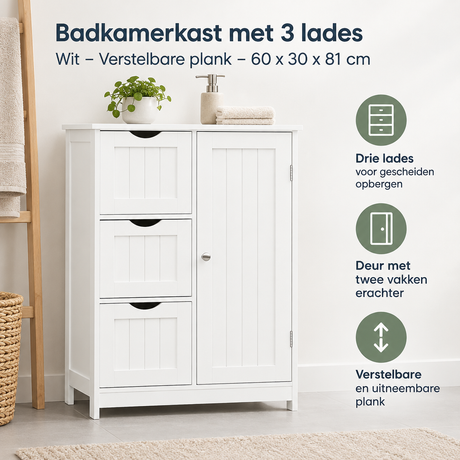 Praktische toepassing en keuzehulp voor badkamerkast met 3 lades