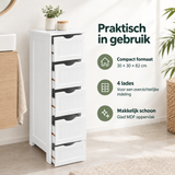 Witte badkamerkast met 4 lades van BukkitBow, vrijstaand, 30x30x82 cm, praktische opbergruimte voor badkamer.