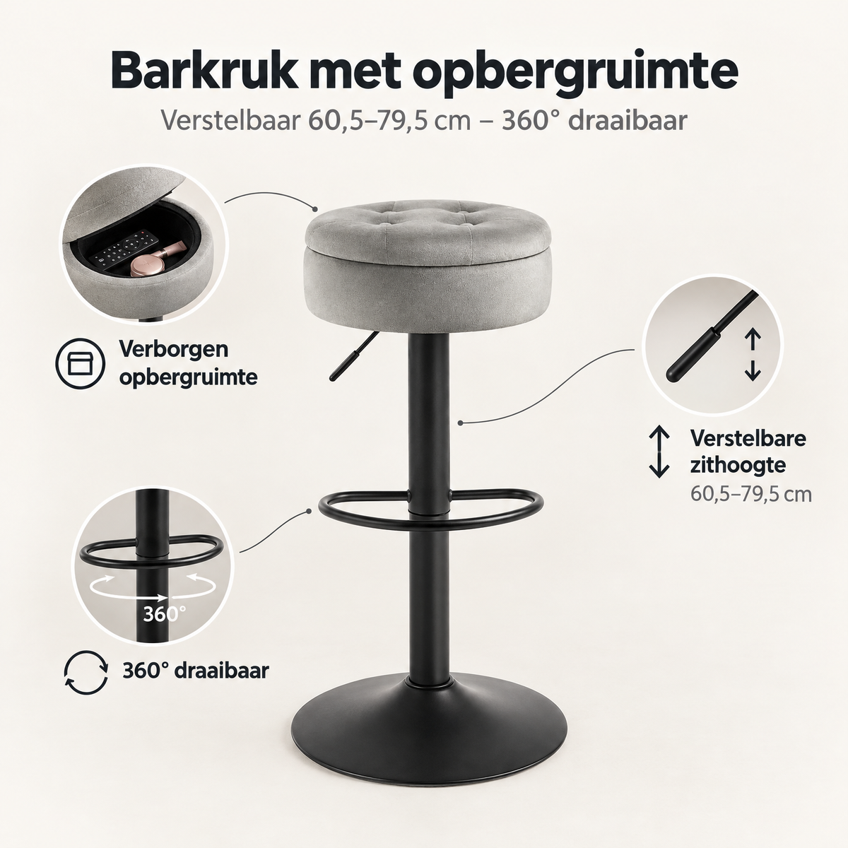 Belangrijkste voordelen en eigenschappen van barkruk met opbergruimte