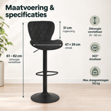 Afmetingen en productspecificaties van barkruk met rugleuning