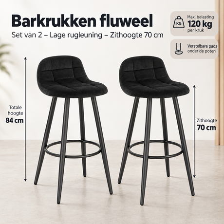 Afmetingen en productspecificaties van barkrukken fluweel