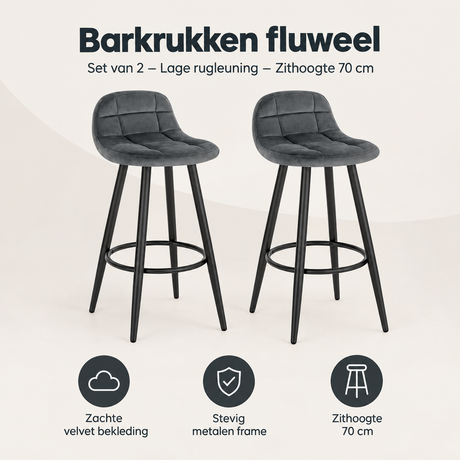 Overzicht van barkrukken fluweel met de belangrijkste productvoordelen