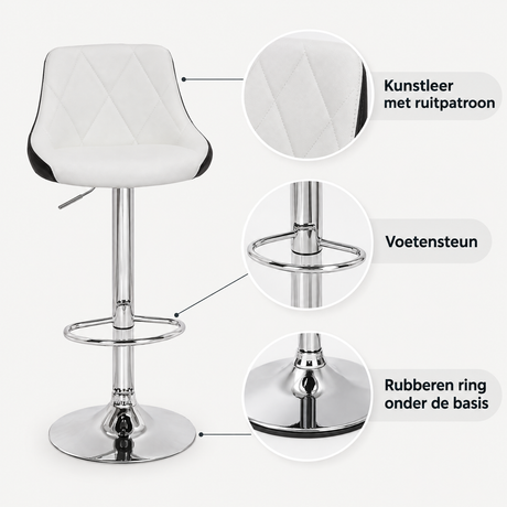 Detail van materiaal en afwerking van barkrukken met rugleuning