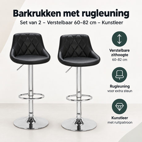 Overzicht van barkrukken met rugleuning met de belangrijkste productvoordelen