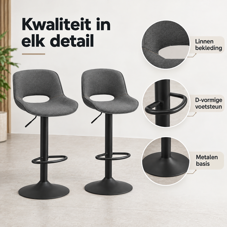 Detail van materiaal en afwerking van barkrukken set van 2