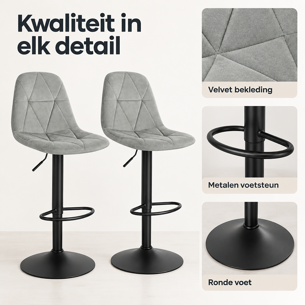 Detail van materiaal en afwerking van barkrukken set van 2