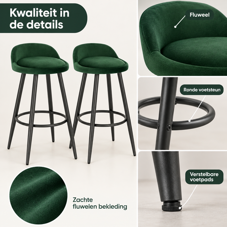 Detail van materiaal en afwerking van barkrukken set van 2