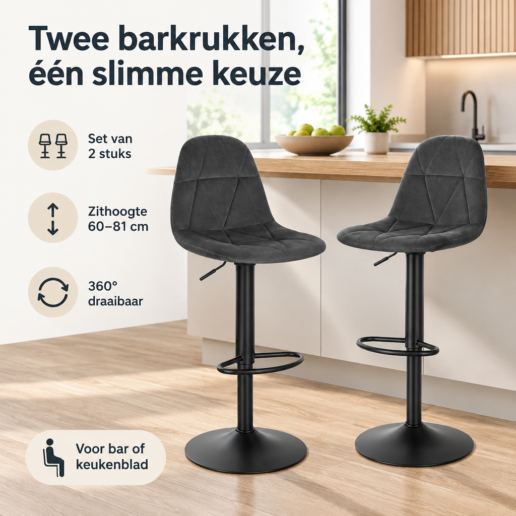 Praktische toepassing en keuzehulp voor barkrukken set van 2