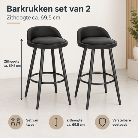 Afmetingen en productspecificaties van barkrukken set van 2