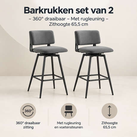 Overzicht van barkrukken set van 2 met de belangrijkste productvoordelen