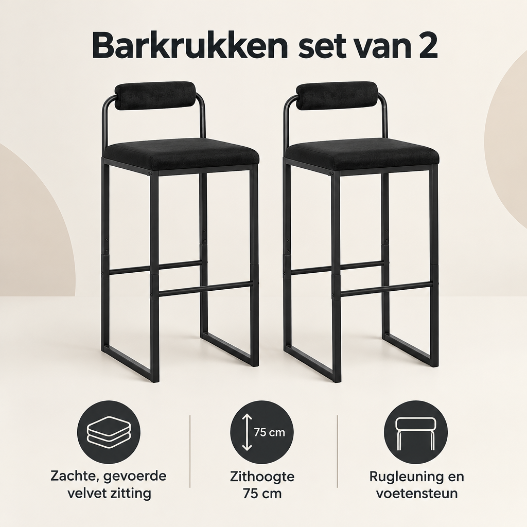 Overzicht van barkrukken set van 2 met de belangrijkste productvoordelen