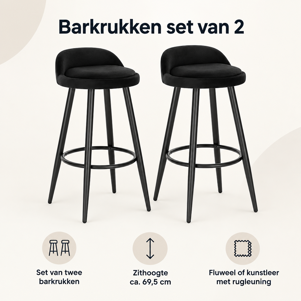 Overzicht van barkrukken set van 2 met de belangrijkste productvoordelen