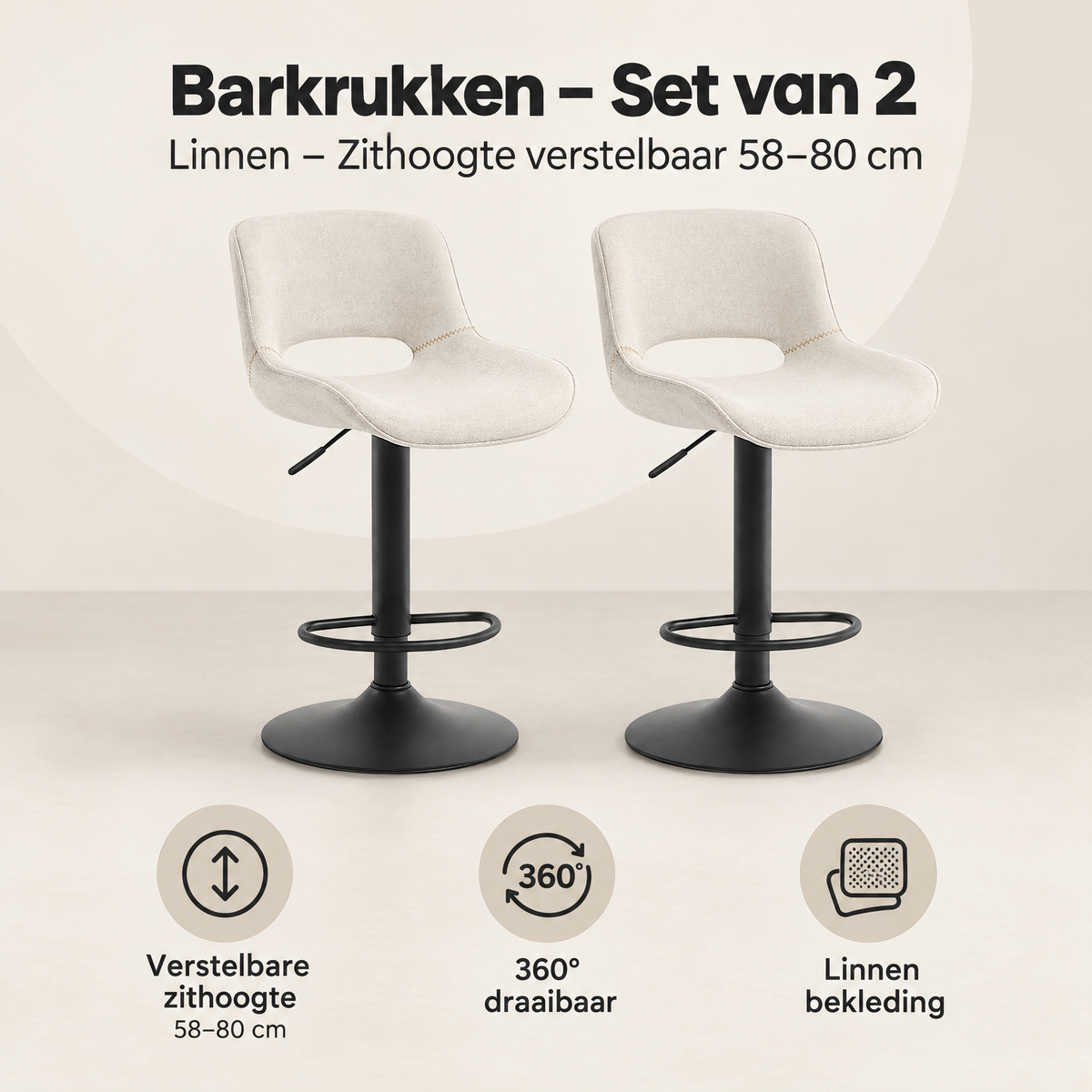 Overzicht van barkrukken set van 2 met de belangrijkste productvoordelen