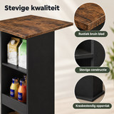 Detail van materiaal en afwerking van bartafel met opbergruimte