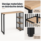 Detail van materiaal en afwerking van bartafel met opbergruimte
