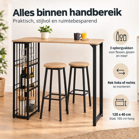Praktische toepassing en keuzehulp voor bartafel met opbergruimte
