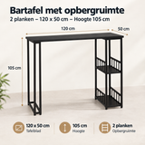 Afmetingen en productspecificaties van bartafel met opbergruimte
