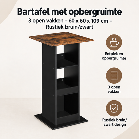 Overzicht van bartafel met opbergruimte met de belangrijkste productvoordelen