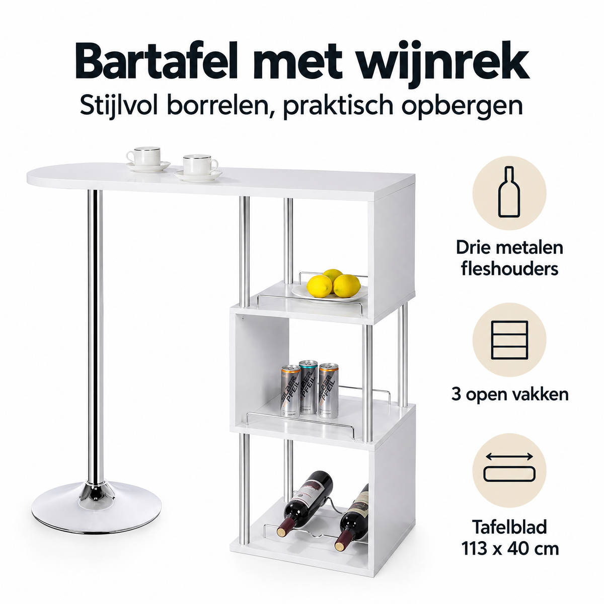 Belangrijkste voordelen en eigenschappen van bartafel met wijnrek