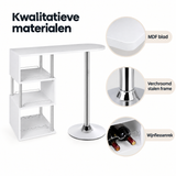 Detail van materiaal en afwerking van bartafel met wijnrek