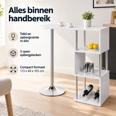 Praktische toepassing en keuzehulp voor bartafel met wijnrek