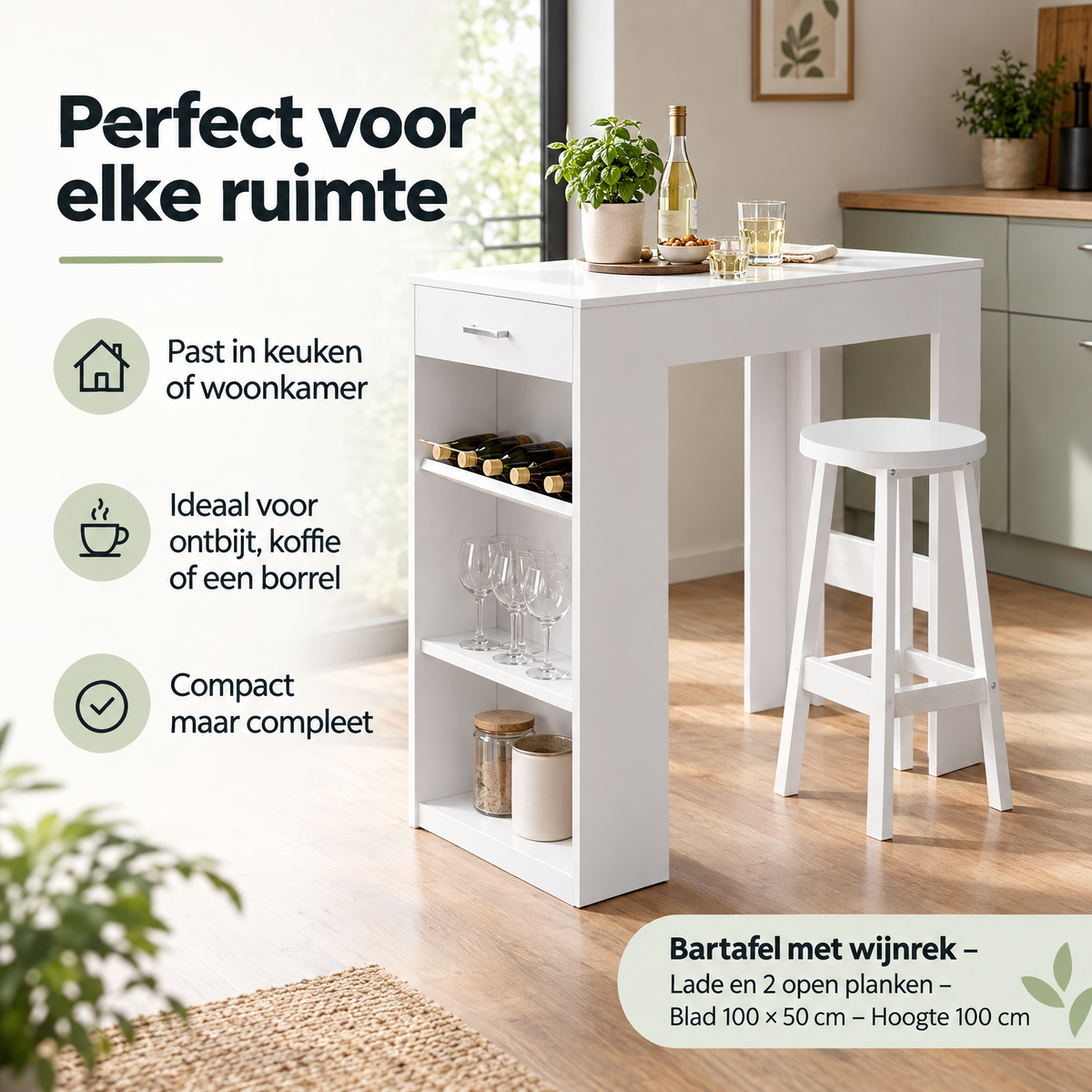Praktische toepassing en keuzehulp voor bartafel met wijnrek