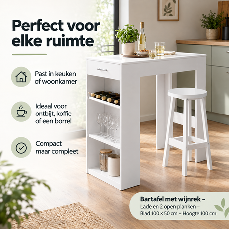 Praktische toepassing en keuzehulp voor bartafel met wijnrek
