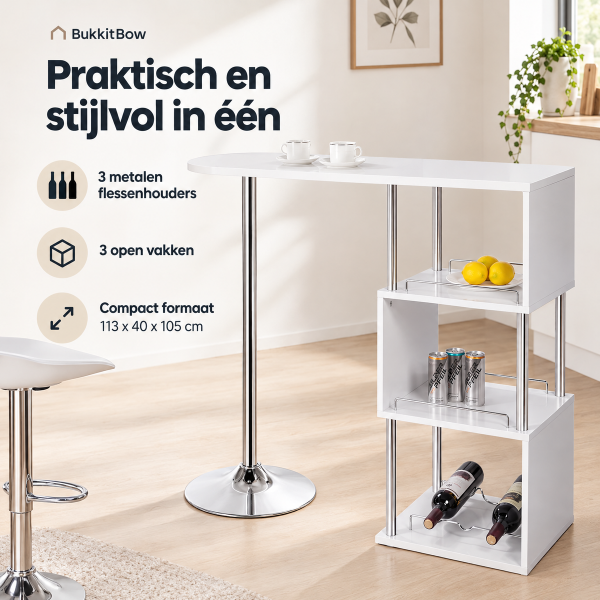 Praktische toepassing en keuzehulp voor bartafel met wijnrek