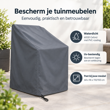 Grijze beschermhoes voor tuinmeubelen van BukkitBow, waterdicht, geschikt voor meubels tot 68 x 96 x 110/150 cm.
