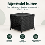 Overzicht van bijzettafel buiten met de belangrijkste productvoordelen
