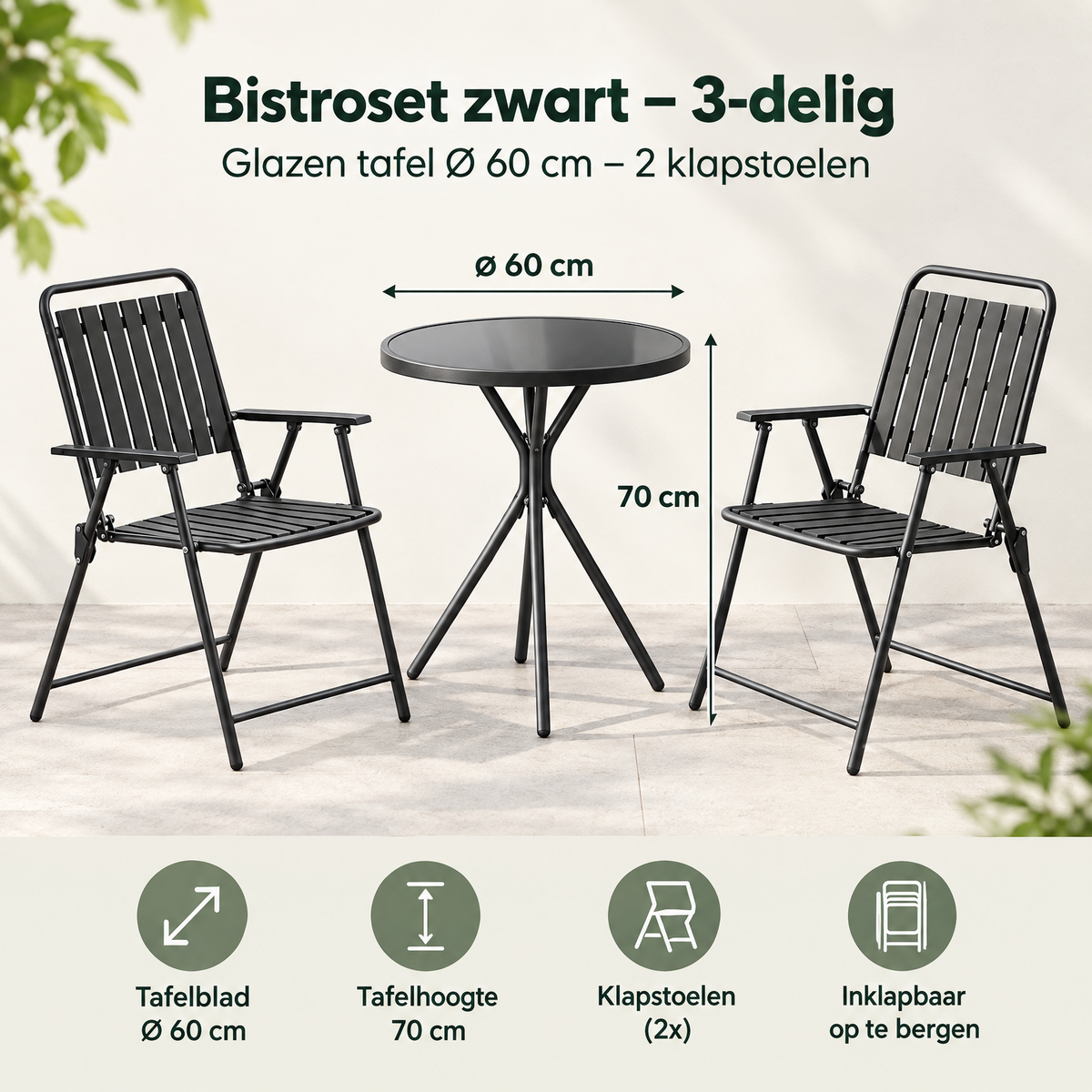 Afmetingen en productspecificaties van bistroset