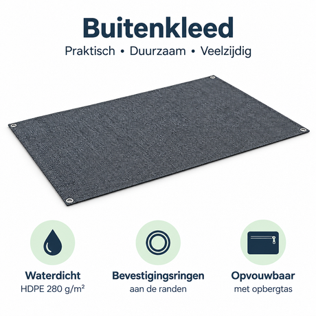 Waterdicht buitenkleed van BukkitBow met bevestigingsringen en diverse maten, geschikt voor buitengebruik, HDPE 280 g/m².