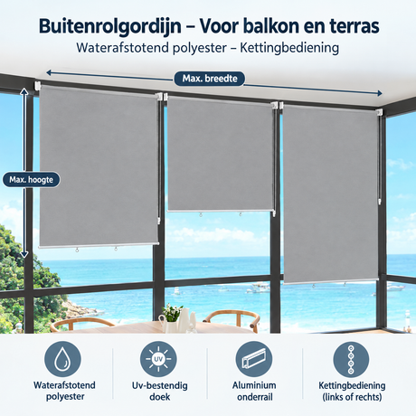 Afmetingen en productspecificaties van buitenrolgordijn