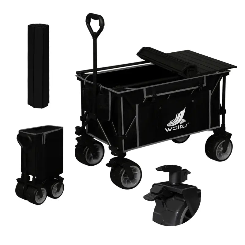 BukkitBow 2-in-1 opvouwbare bolderkar met tafelblad, gecoat stalen frame, Oxford-doek en all-terrain wielen voor veelzijdig gebruik.
