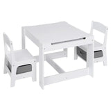 BukkitBow 3-in-1 kindertafel met omkeerbaar schoolbord, opslagruimte en veilig ontwerp, afmetingen 63x63x51cm, geschikt voor kinderen