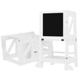 BukkitBow 3-in-1 Montessori Leertoren met kinderstoeltje en bureau, multifunctioneel en geschikt voor jonge kinderen.