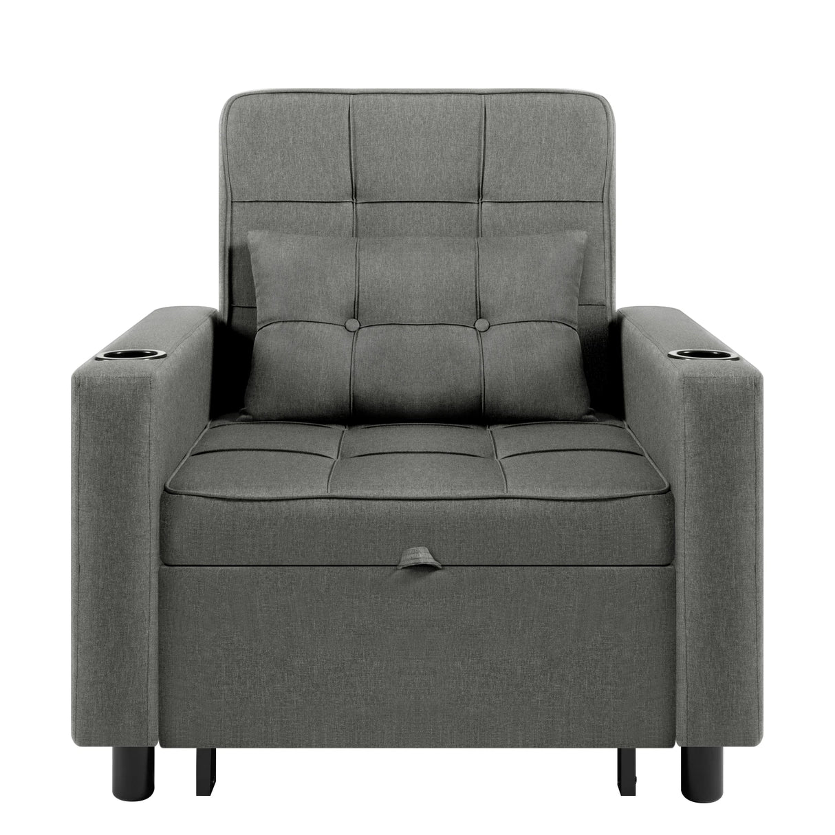 BukkitBow 4-in-1 slaapstoel met bekerhouders en verstelbare rugleuning, ligstoel in zwart met comfortabele bekleding