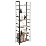 BukkitBow 6-laagse metalen en houten boekenkast, 60x28x180cm, geschikt voor diverse interieurruimtes, stijlvolle home decor meubel